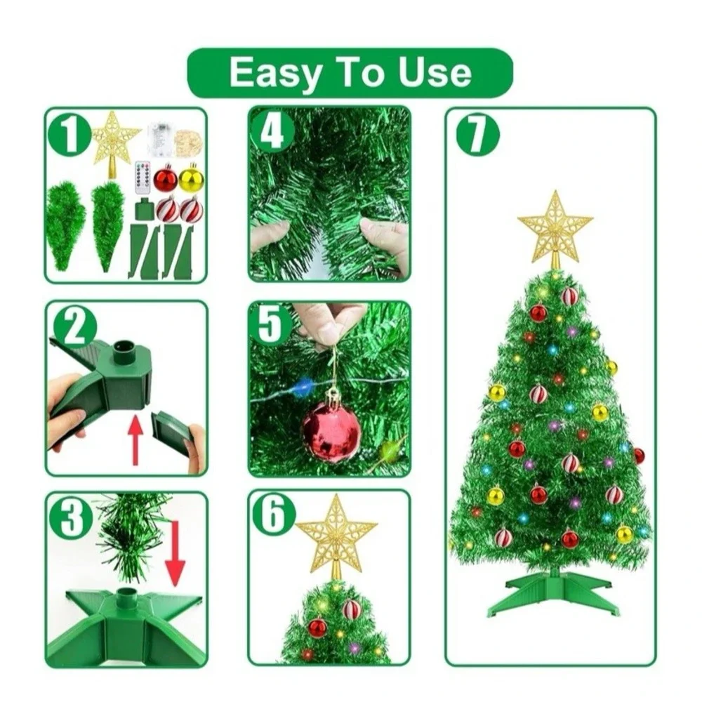3 FT Small Artificial Green Christmas Tree w/ 50 Warm White &‎ Multicolor Lights